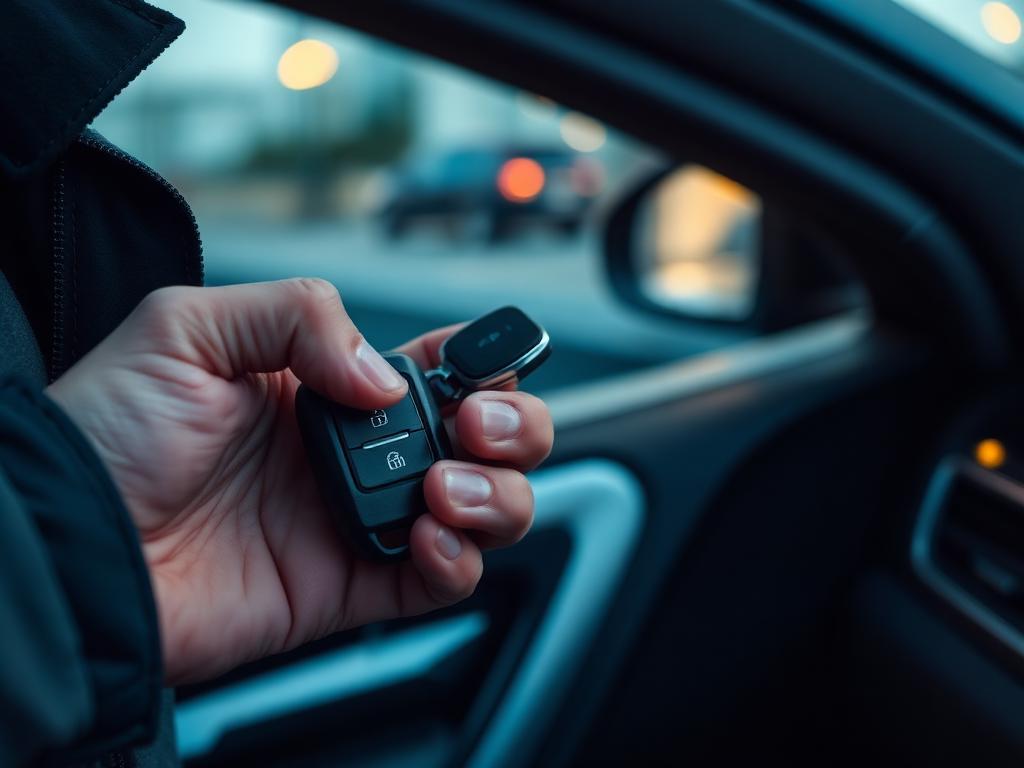 Automotive locksmith programming a car key fob in Denver