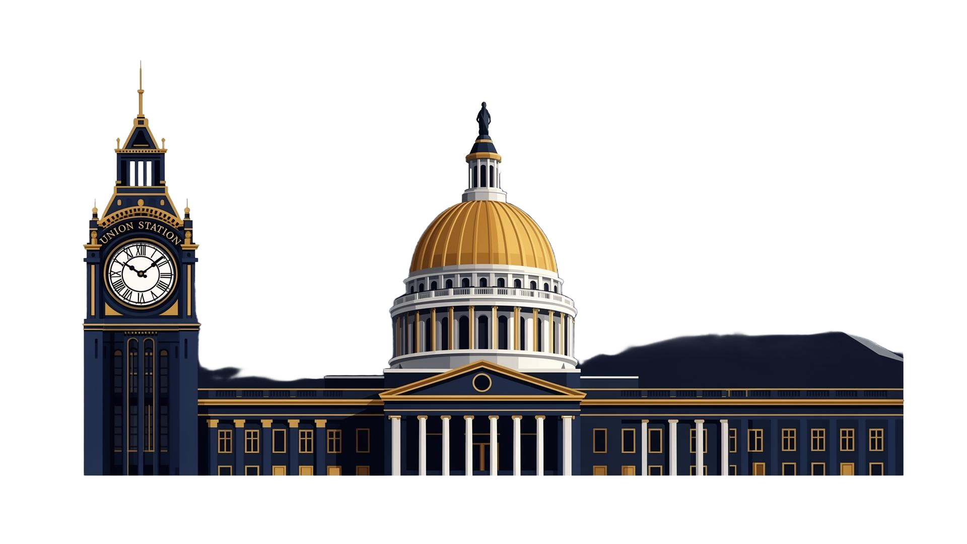 Iconic Denver landmarks: Union Station and the Colorado State Capitol gold dome