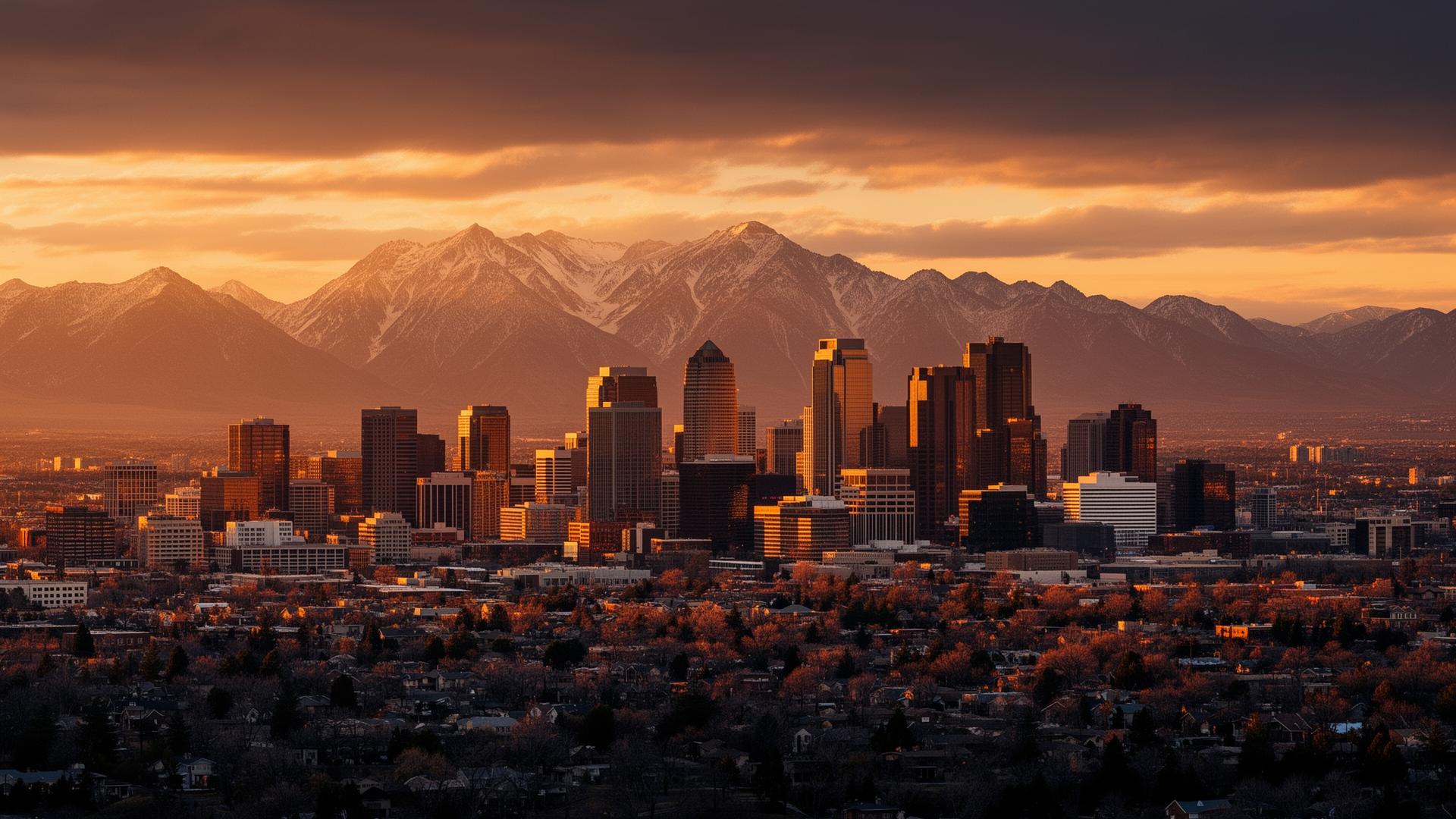 Denver Colorado skyline with Rocky Mountains