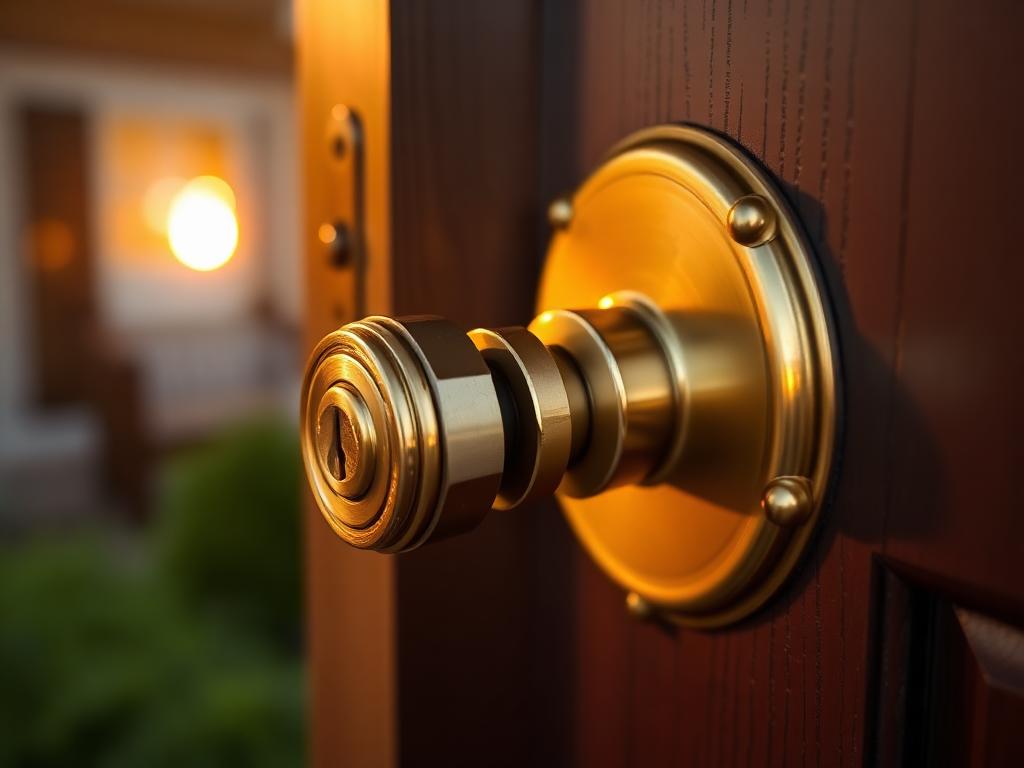 Residential locksmith installing a brass deadbolt on a Denver home
